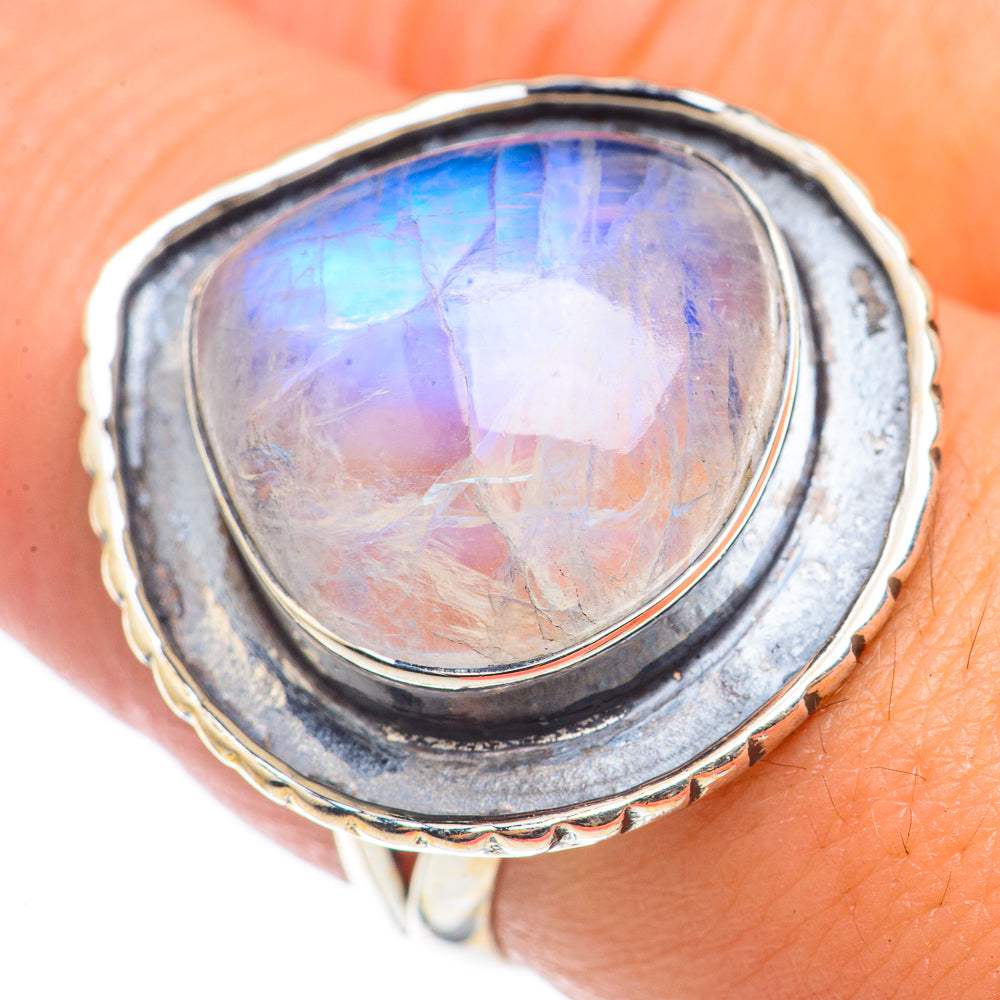 Rainbow Moonstone Rings handcrafted by Anasilvercos - RING71145