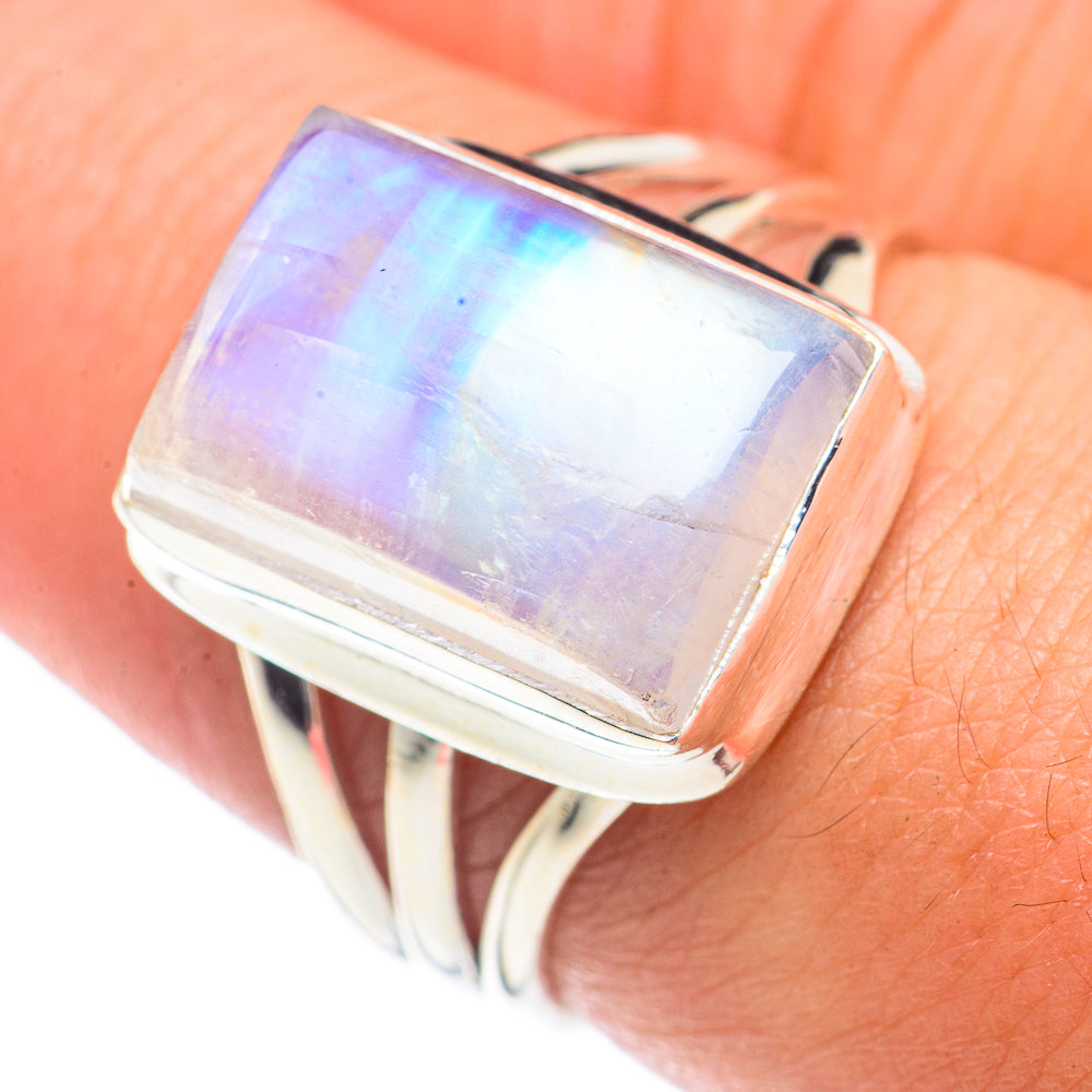 Rainbow Moonstone Rings handcrafted by Anasilvercos - RING71177