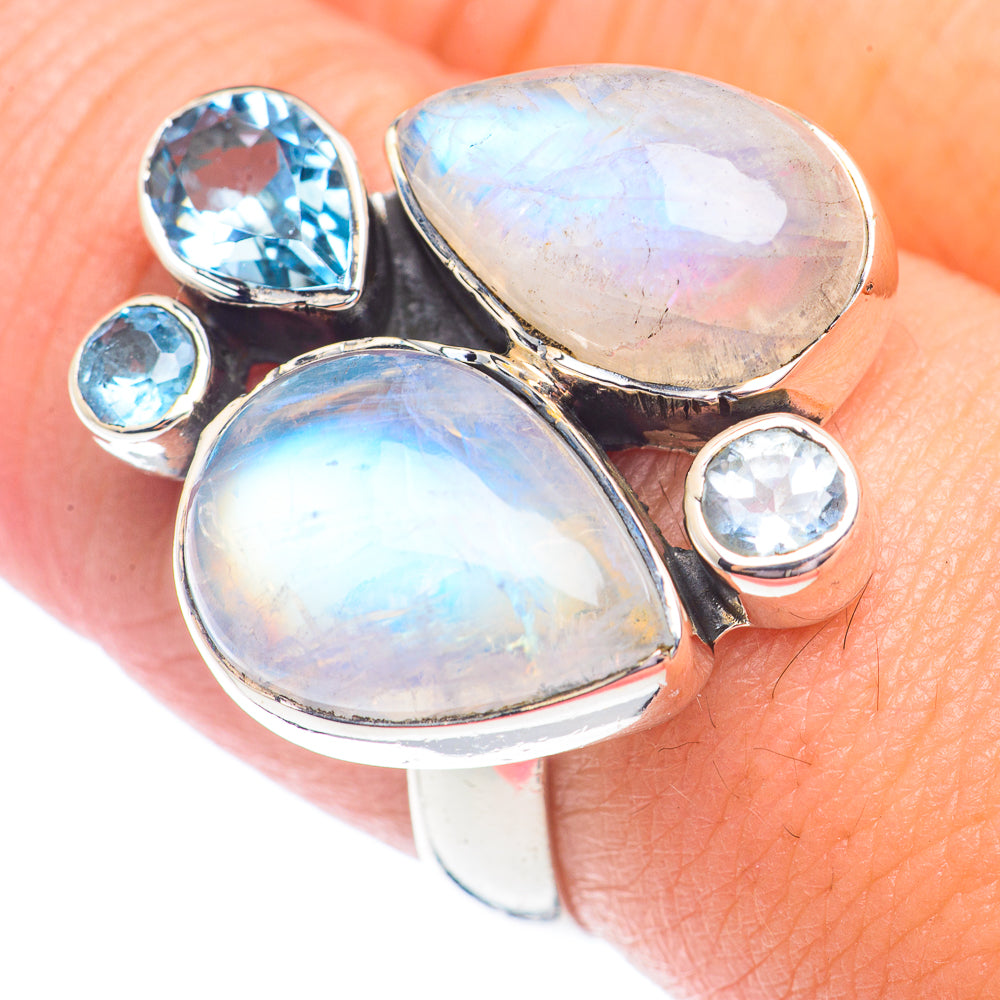 Rainbow Moonstone Rings handcrafted by Anasilvercos - RING71331