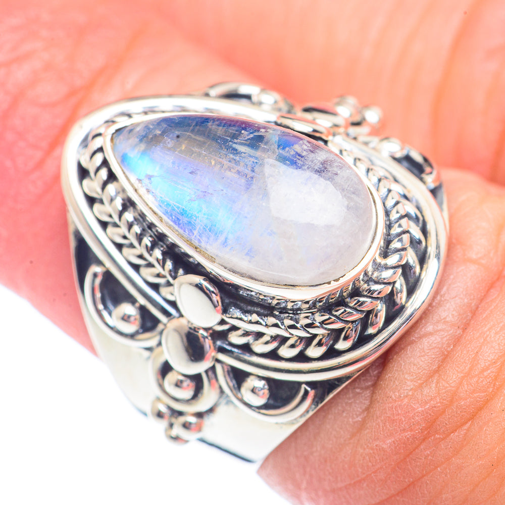 Rainbow Moonstone Rings handcrafted by Anasilvercos - RING71333
