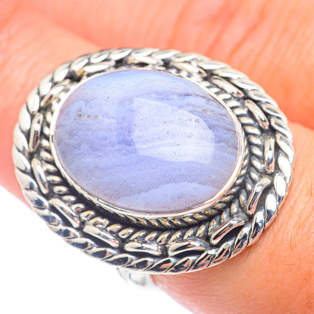 Blue Lace Agate Rings handcrafted by Anasilvercos - RING71364