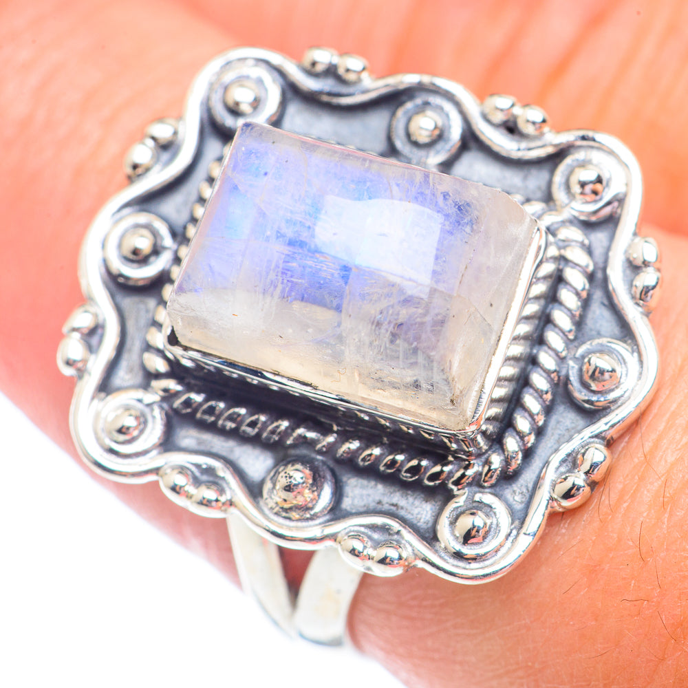Rainbow Moonstone Rings handcrafted by Anasilvercos - RING71365