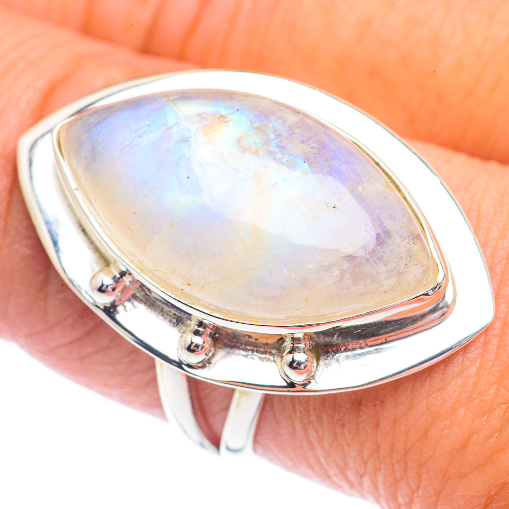 Rainbow Moonstone Rings handcrafted by Anasilvercos - RING71407