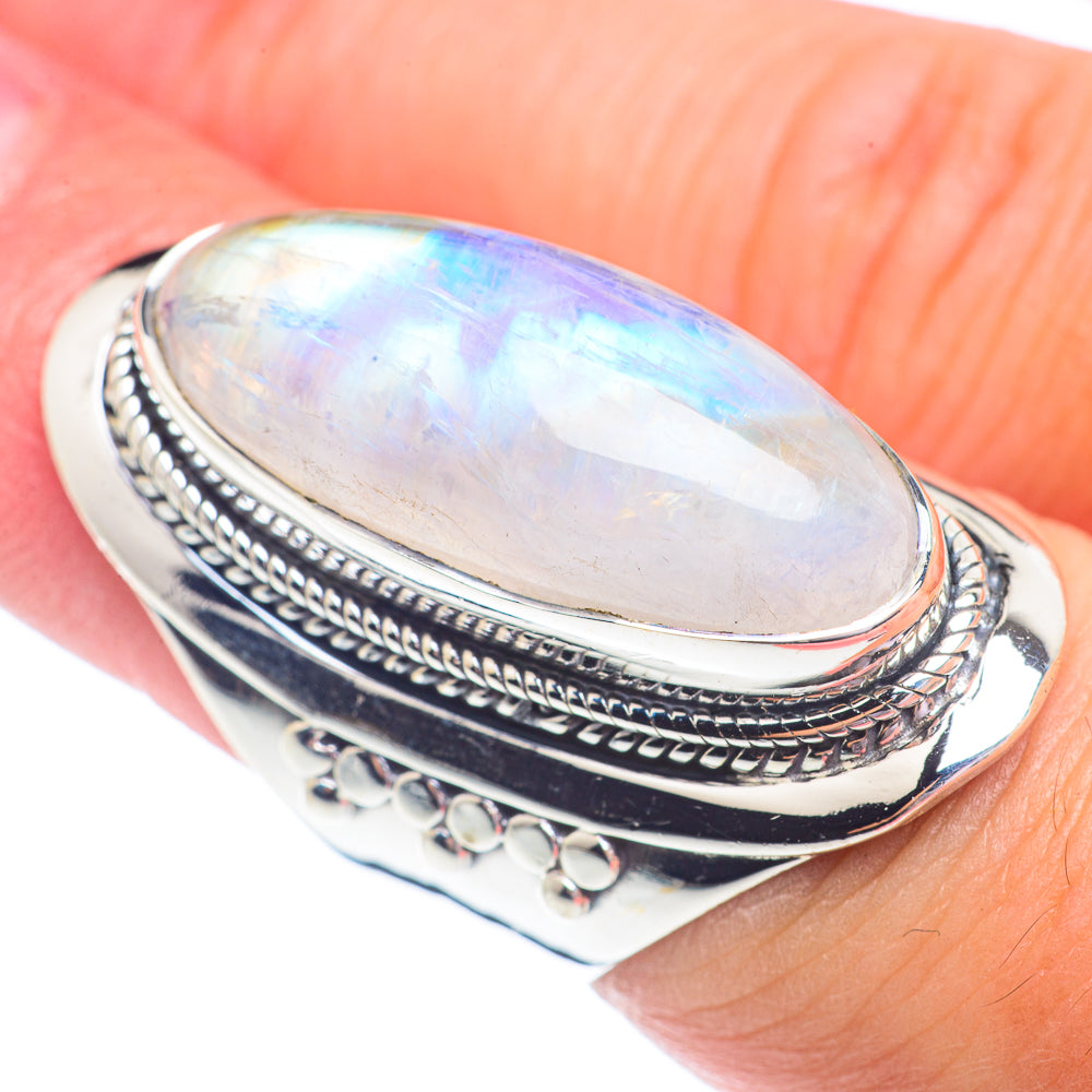 Rainbow Moonstone Rings handcrafted by Anasilvercos - RING71408