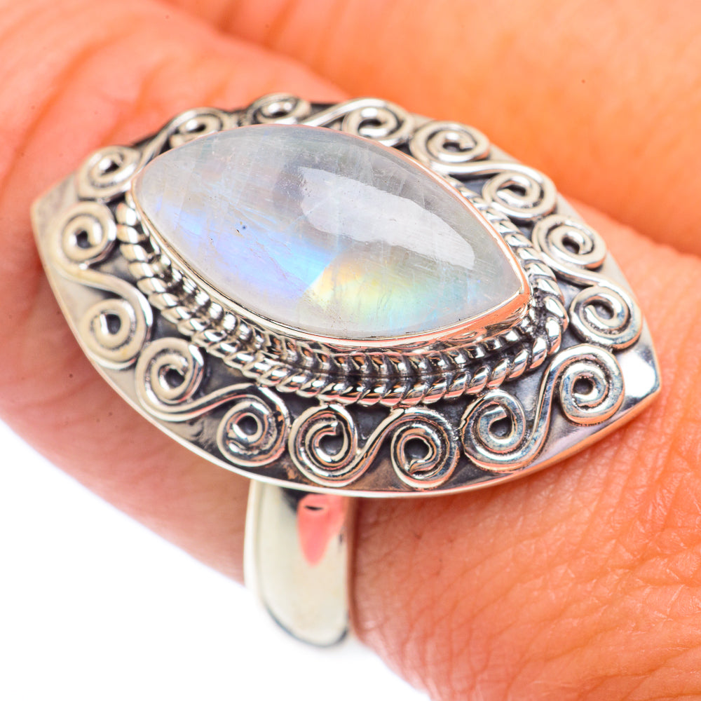 Rainbow Moonstone Rings handcrafted by Anasilvercos - RING71412