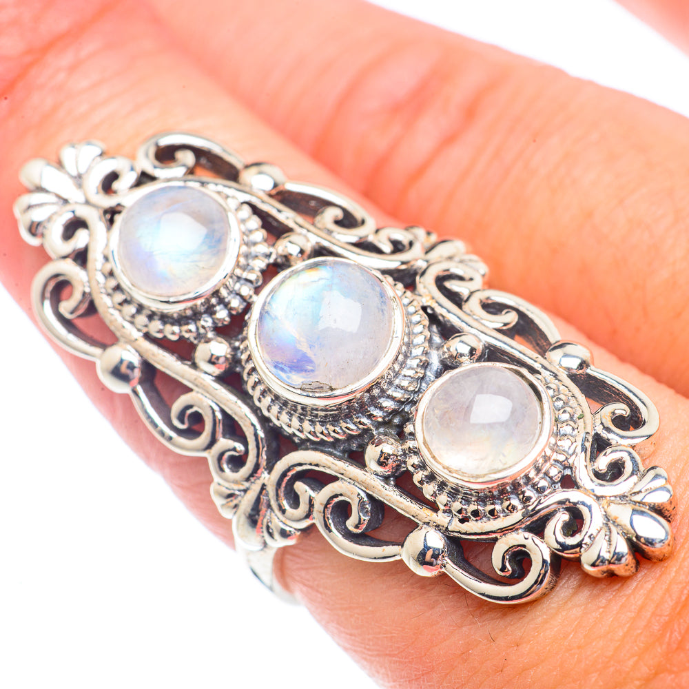 Rainbow Moonstone Rings handcrafted by Anasilvercos - RING71413