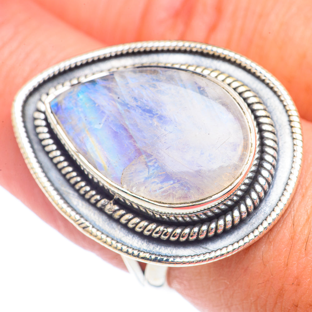 Rainbow Moonstone Rings handcrafted by Anasilvercos - RING71414