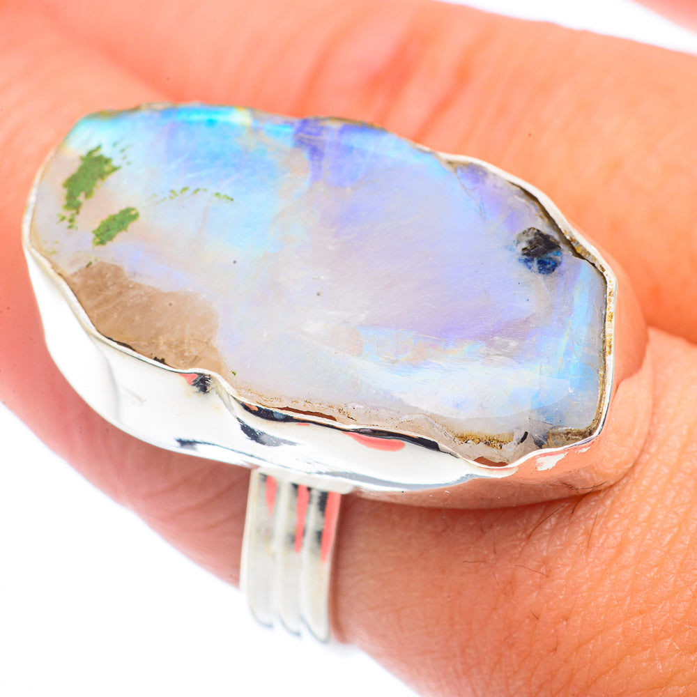 Rainbow Moonstone Rings handcrafted by Anasilvercos - RING71448