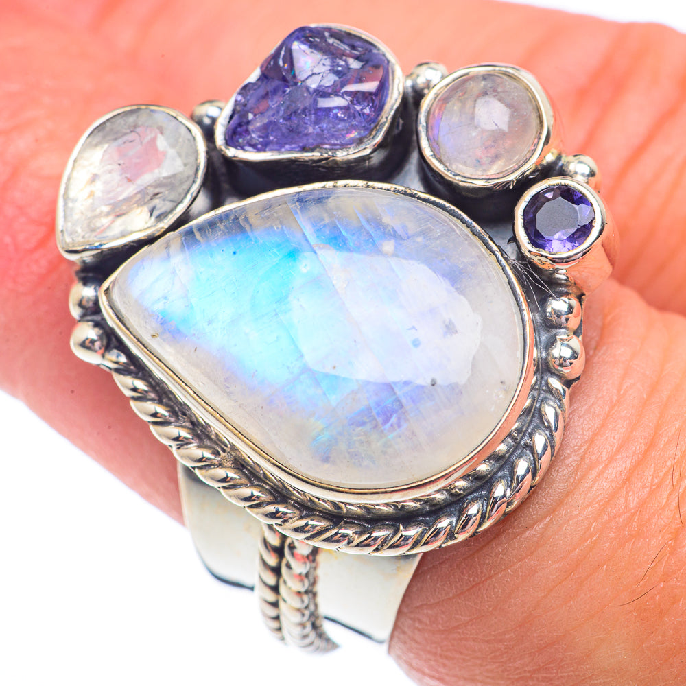 Rainbow Moonstone Rings handcrafted by Anasilvercos - RING71450