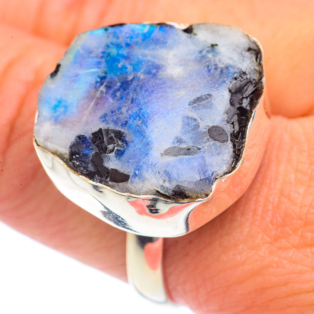 Rainbow Moonstone Rings handcrafted by Anasilvercos - RING71485