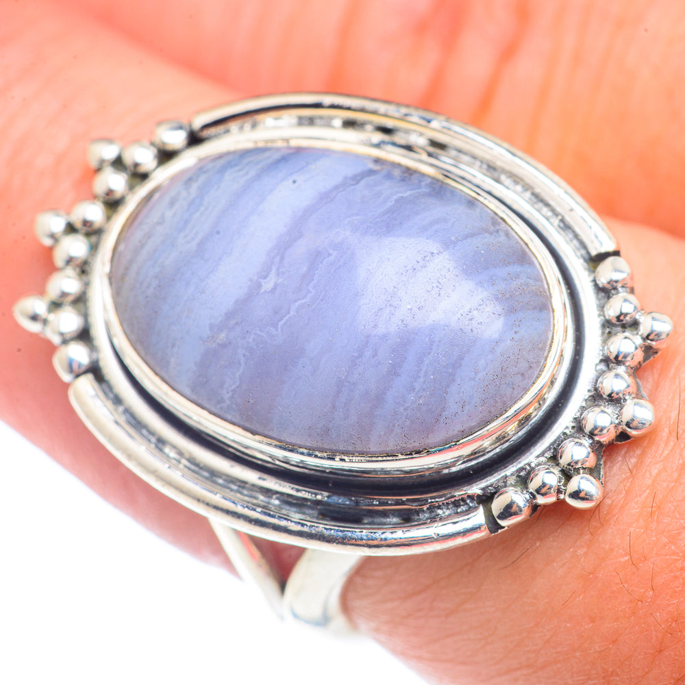 Blue Lace Agate Rings handcrafted by Anasilvercos - RING71565