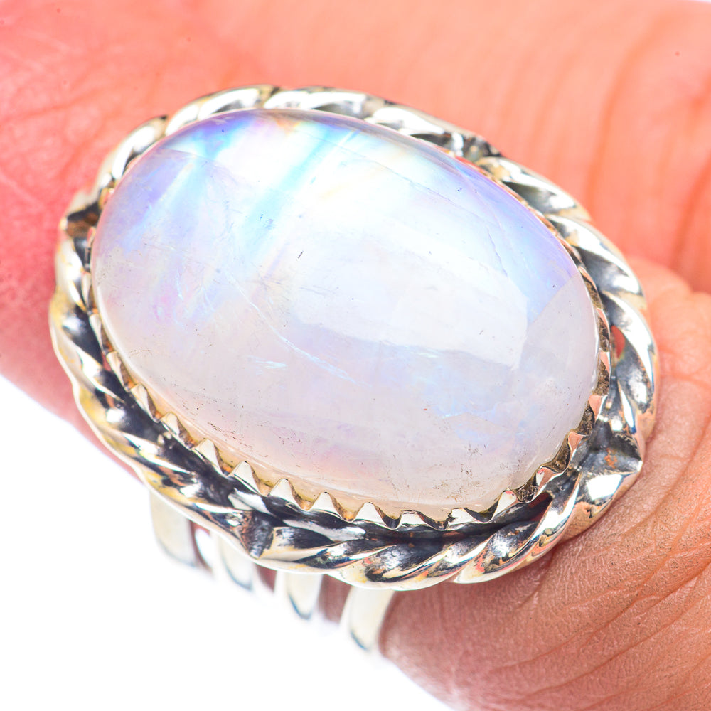 Rainbow Moonstone Rings handcrafted by Anasilvercos - RING71676