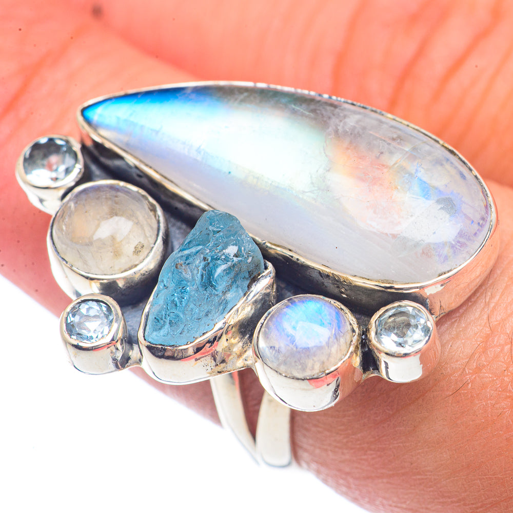 Rainbow Moonstone Rings handcrafted by Anasilvercos - RING71799