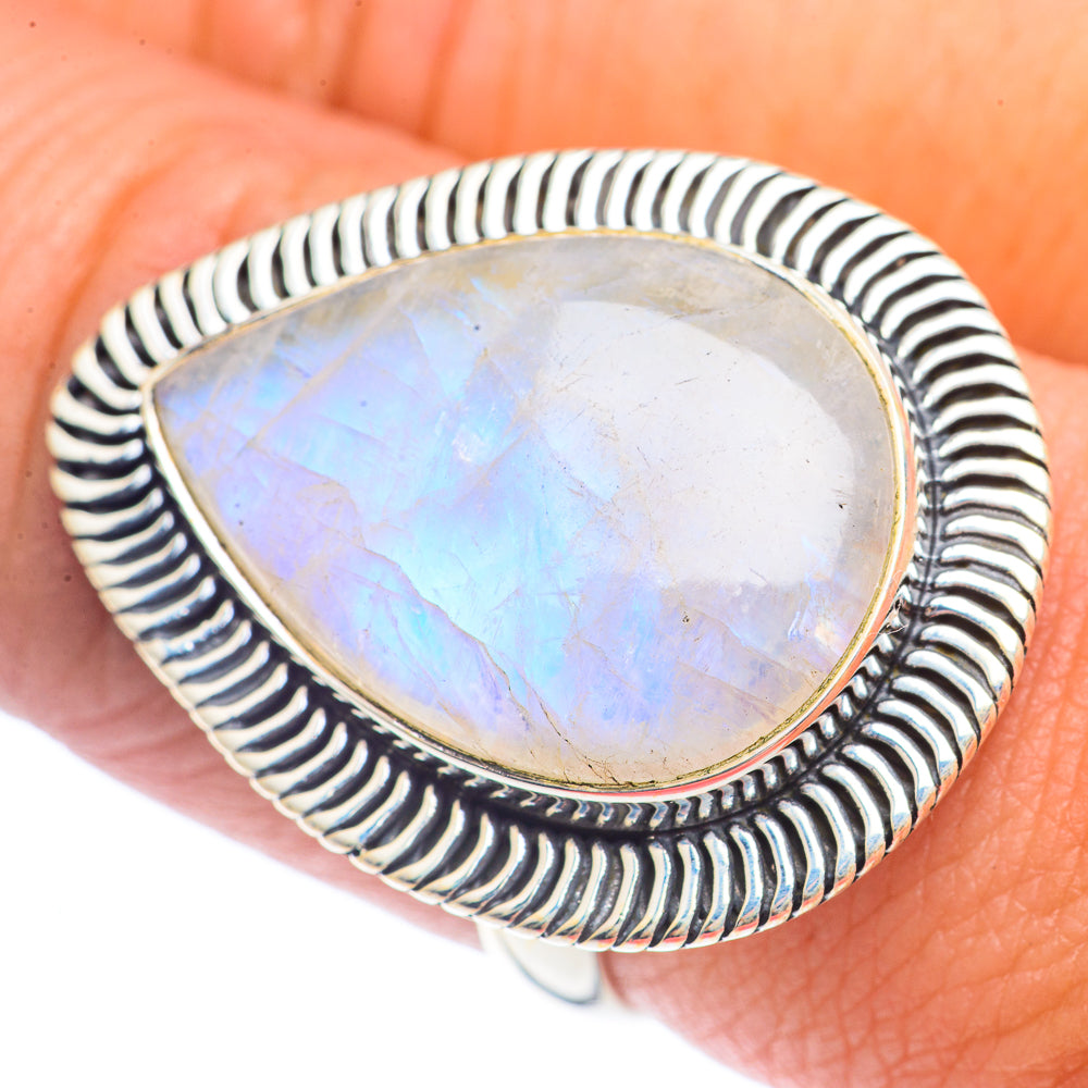 Rainbow Moonstone Rings handcrafted by Anasilvercos - RING71803