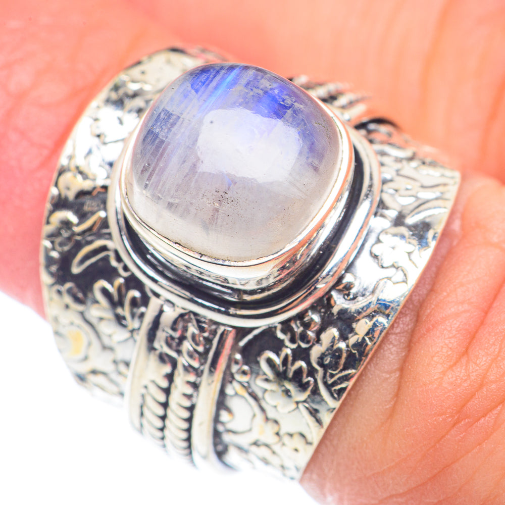 Rainbow Moonstone Rings handcrafted by Anasilvercos - RING71845