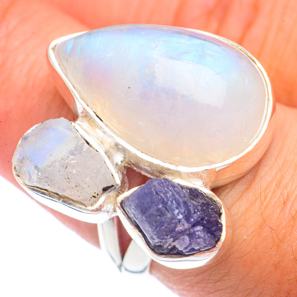 Rainbow Moonstone Rings handcrafted by Anasilvercos - RING71885