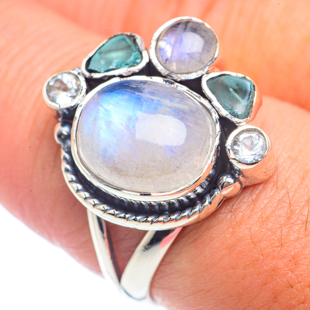 Rainbow Moonstone Rings handcrafted by Anasilvercos - RING71995
