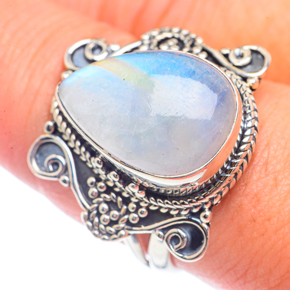 Rainbow Moonstone Rings handcrafted by Anasilvercos - RING72025