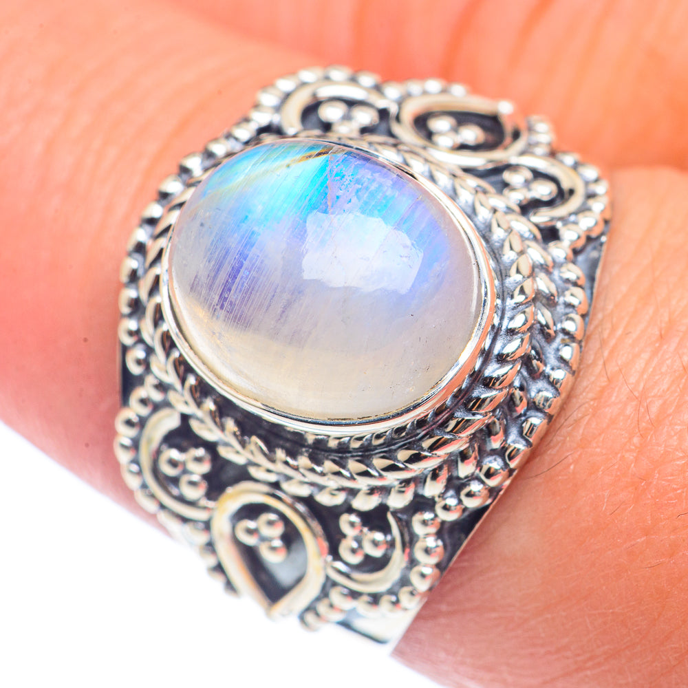 Rainbow Moonstone Rings handcrafted by Anasilvercos - RING72026