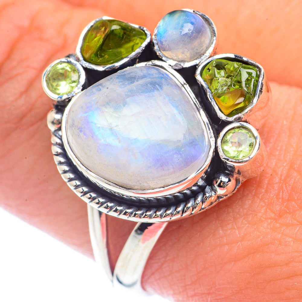 Rainbow Moonstone Rings handcrafted by Anasilvercos - RING72040