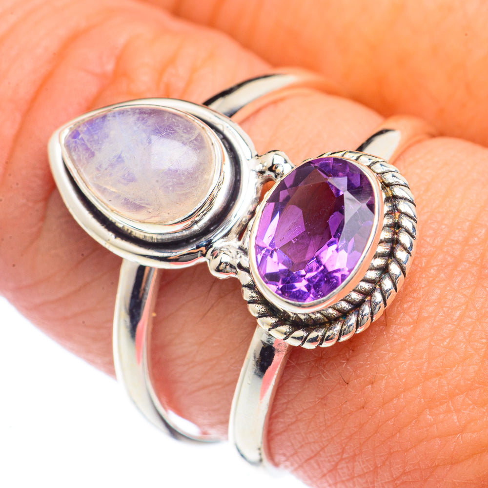 Rainbow Moonstone Rings handcrafted by Anasilvercos - RING72057