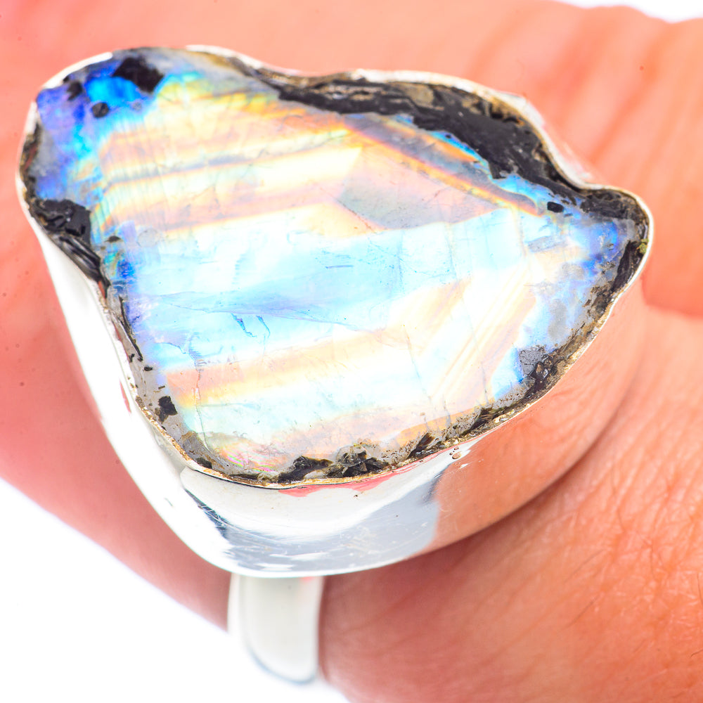 Rainbow Moonstone Rings handcrafted by Anasilvercos - RING72071