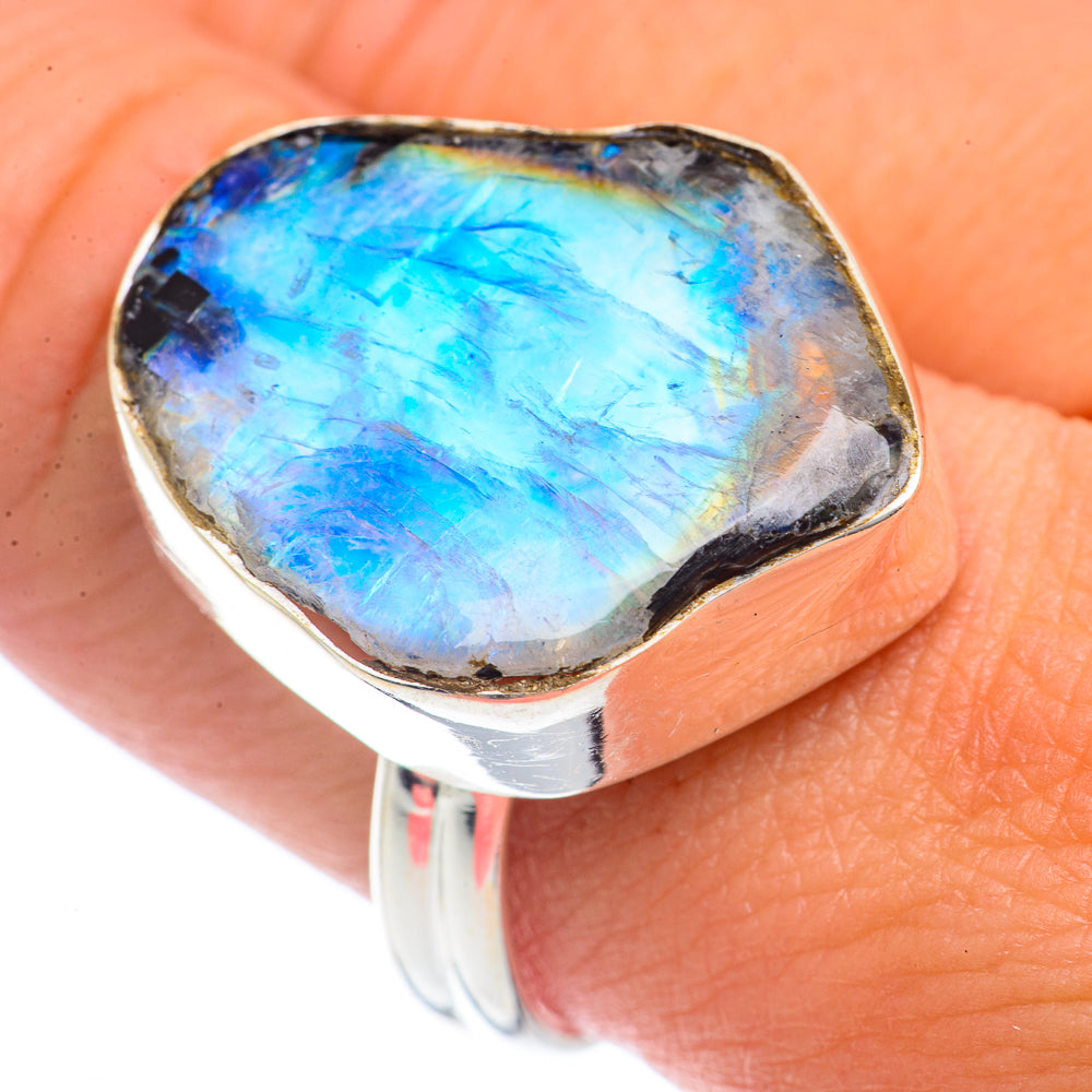 Rainbow Moonstone Rings handcrafted by Anasilvercos - RING72115