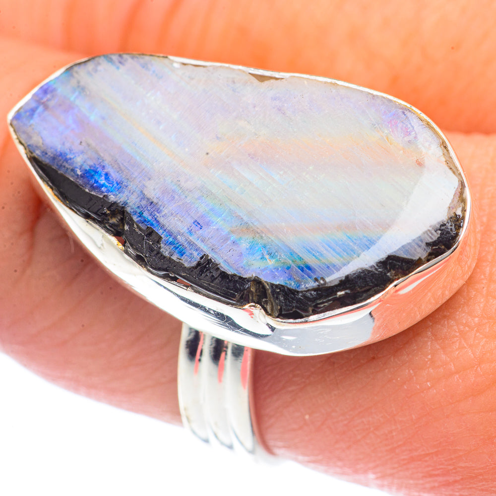 Rainbow Moonstone Rings handcrafted by Anasilvercos - RING72118