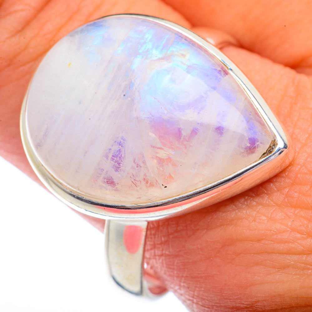 Rainbow Moonstone Rings handcrafted by Anasilvercos - RING72169
