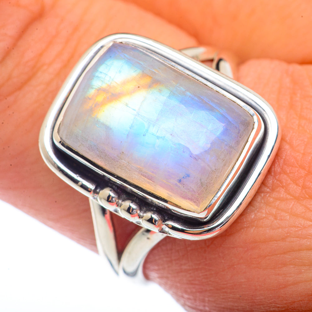 Rainbow Moonstone Rings handcrafted by Anasilvercos - RING72171