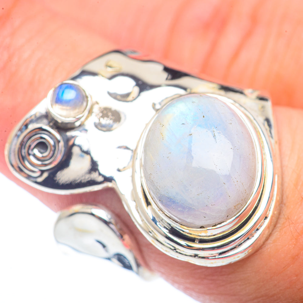 Rainbow Moonstone Rings handcrafted by Anasilvercos - RING72172