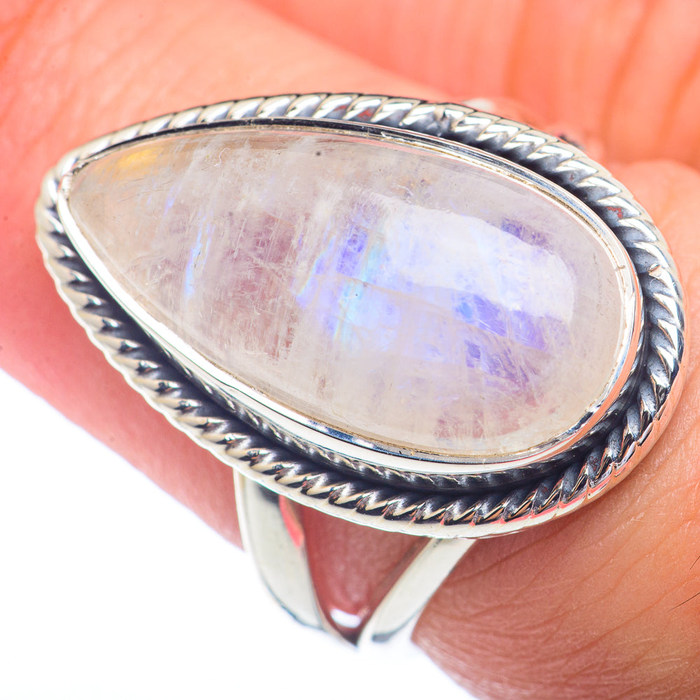 Rainbow Moonstone Rings handcrafted by Anasilvercos - RING72174