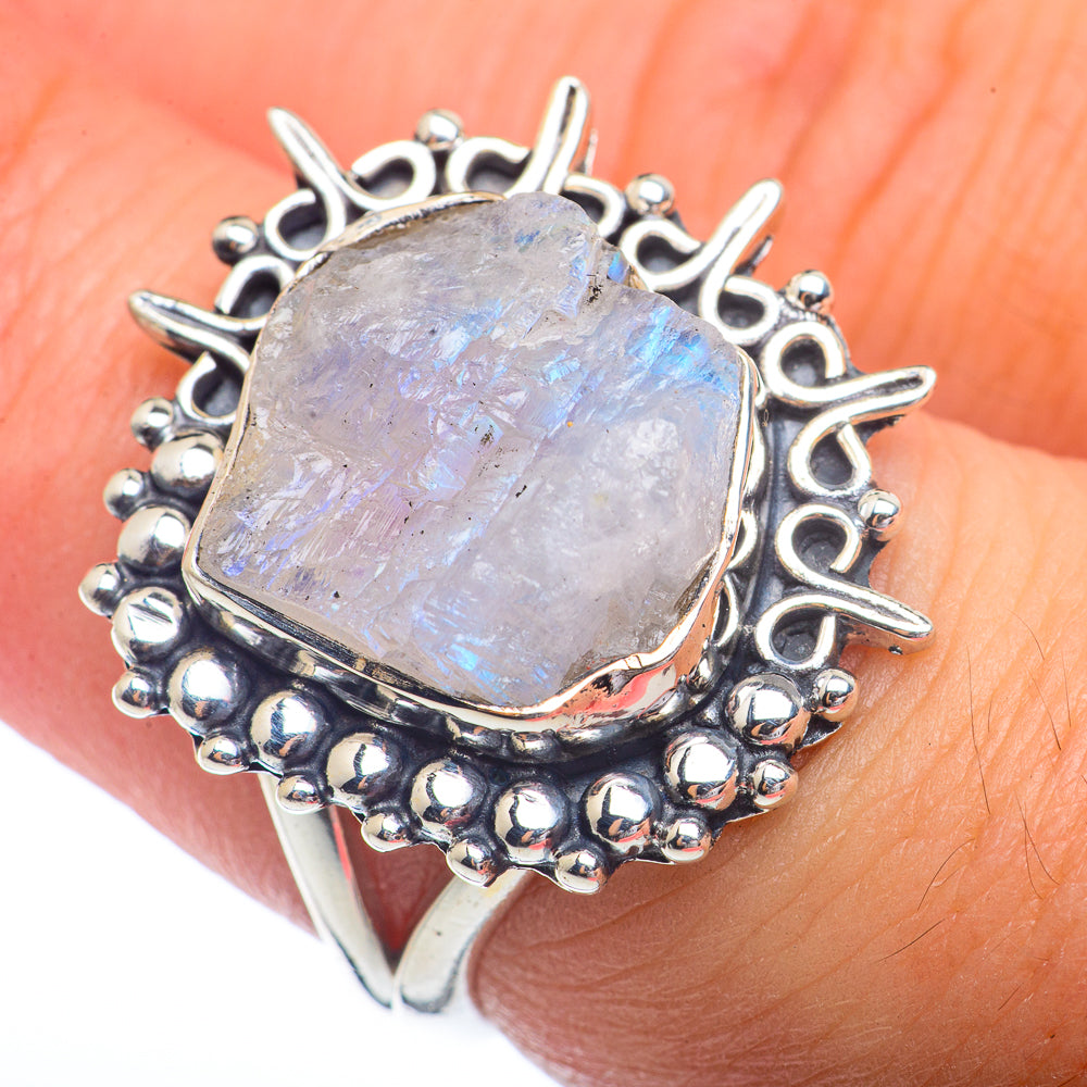 Rainbow Moonstone Rings handcrafted by Anasilvercos - RING72255