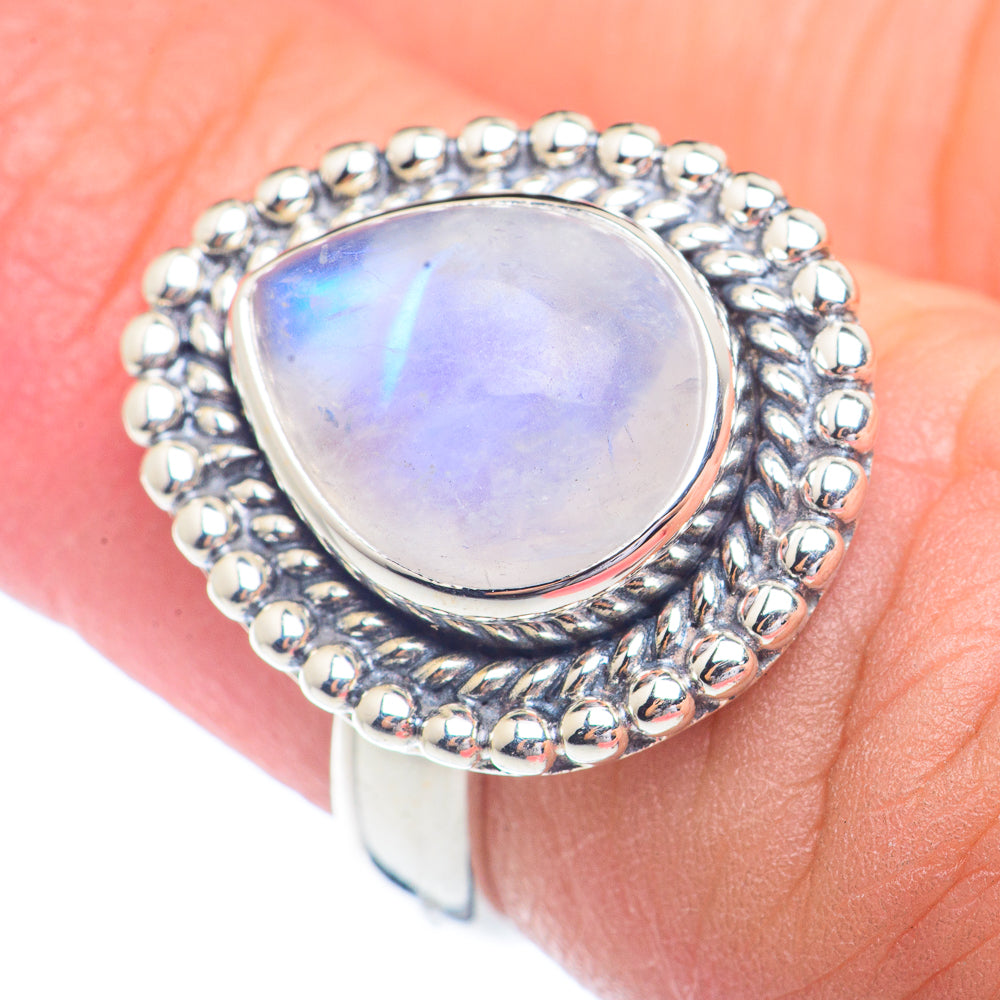 Rainbow Moonstone Rings handcrafted by Anasilvercos - RING72258