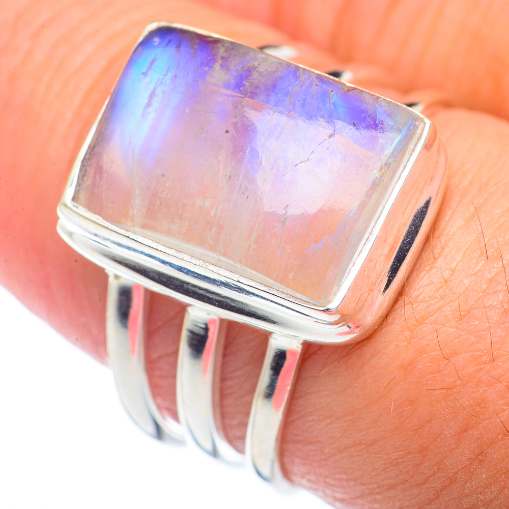 Rainbow Moonstone Rings handcrafted by Anasilvercos - RING72302
