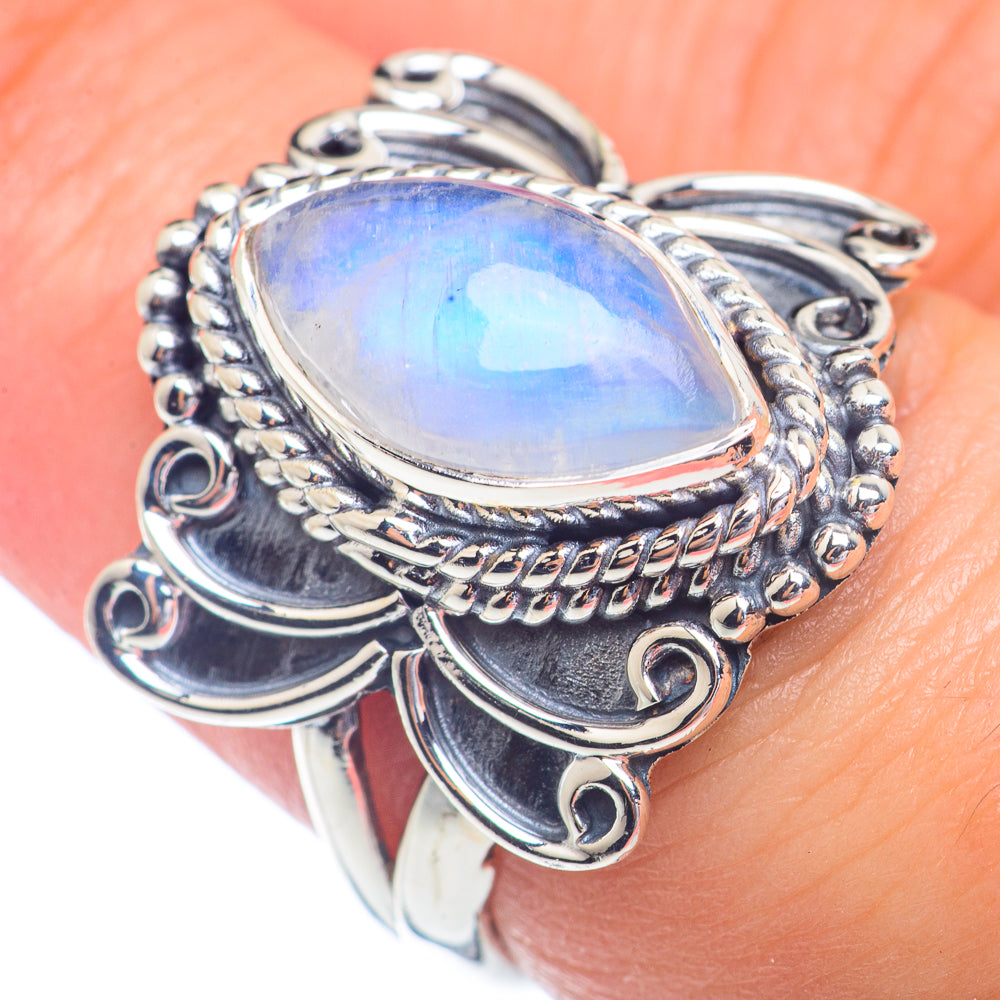 Rainbow Moonstone Rings handcrafted by Anasilvercos - RING72335
