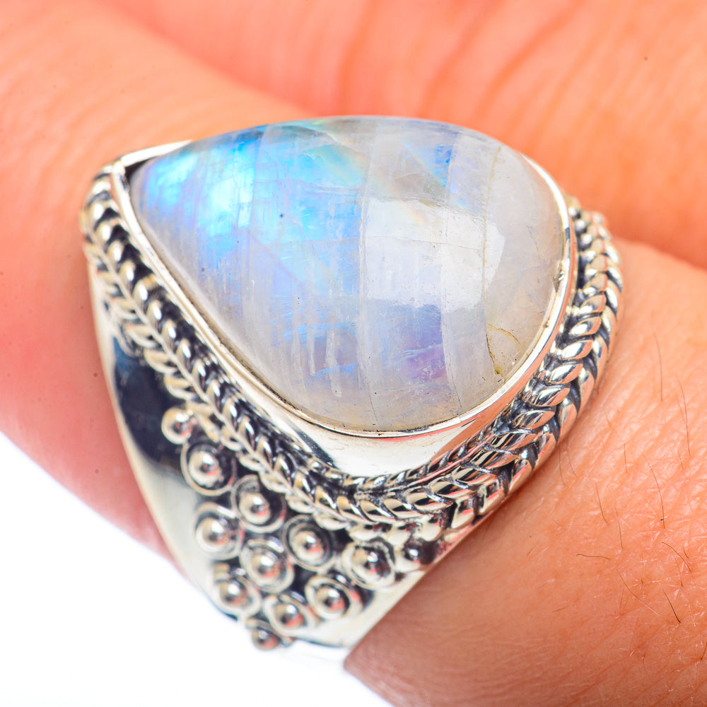 Rainbow Moonstone Rings handcrafted by Anasilvercos - RING72374