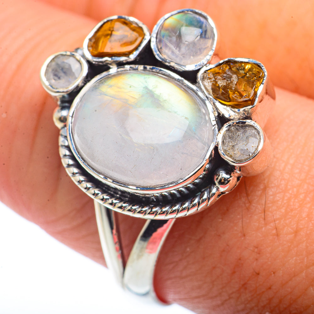 Rainbow Moonstone Rings handcrafted by Anasilvercos - RING72484