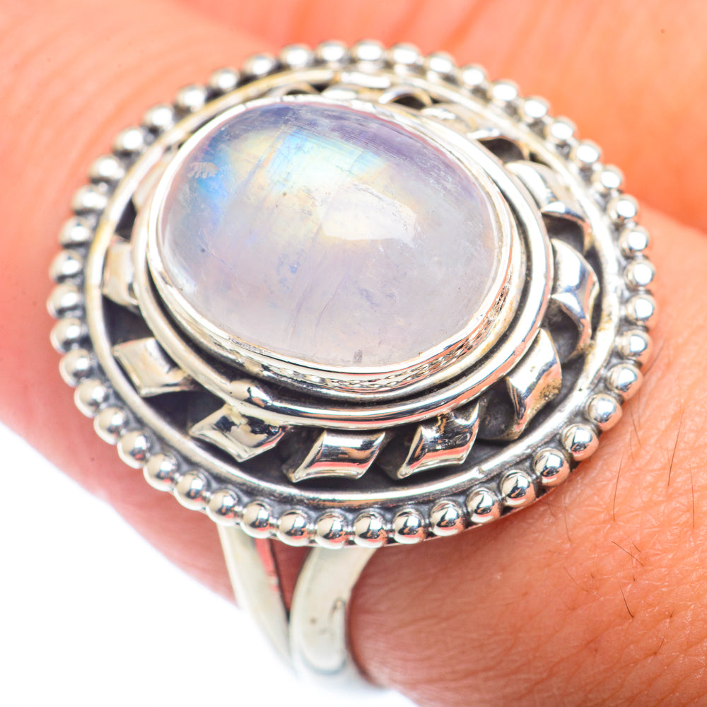 Rainbow Moonstone Rings handcrafted by Anasilvercos - RING72504