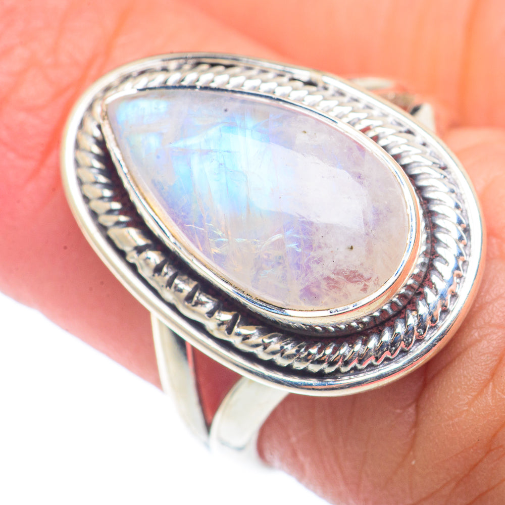 Rainbow Moonstone Rings handcrafted by Anasilvercos - RING72543