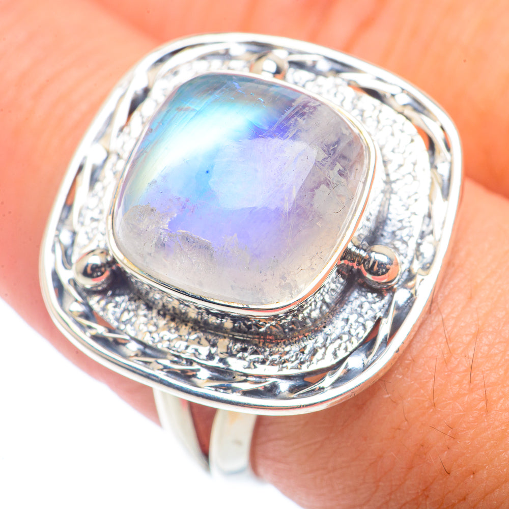 Rainbow Moonstone Rings handcrafted by Anasilvercos - RING72585