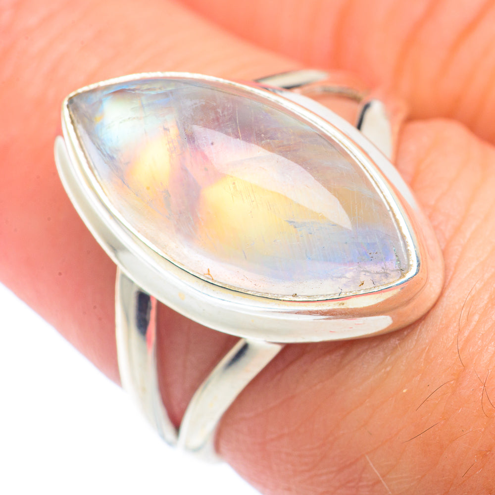 Rainbow Moonstone Rings handcrafted by Anasilvercos - RING72588