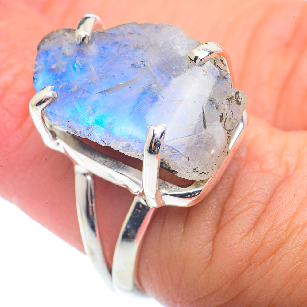 Rainbow Moonstone Rings handcrafted by Anasilvercos - RING72629