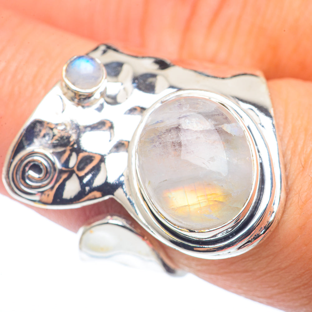 Rainbow Moonstone Rings handcrafted by Anasilvercos - RING72665