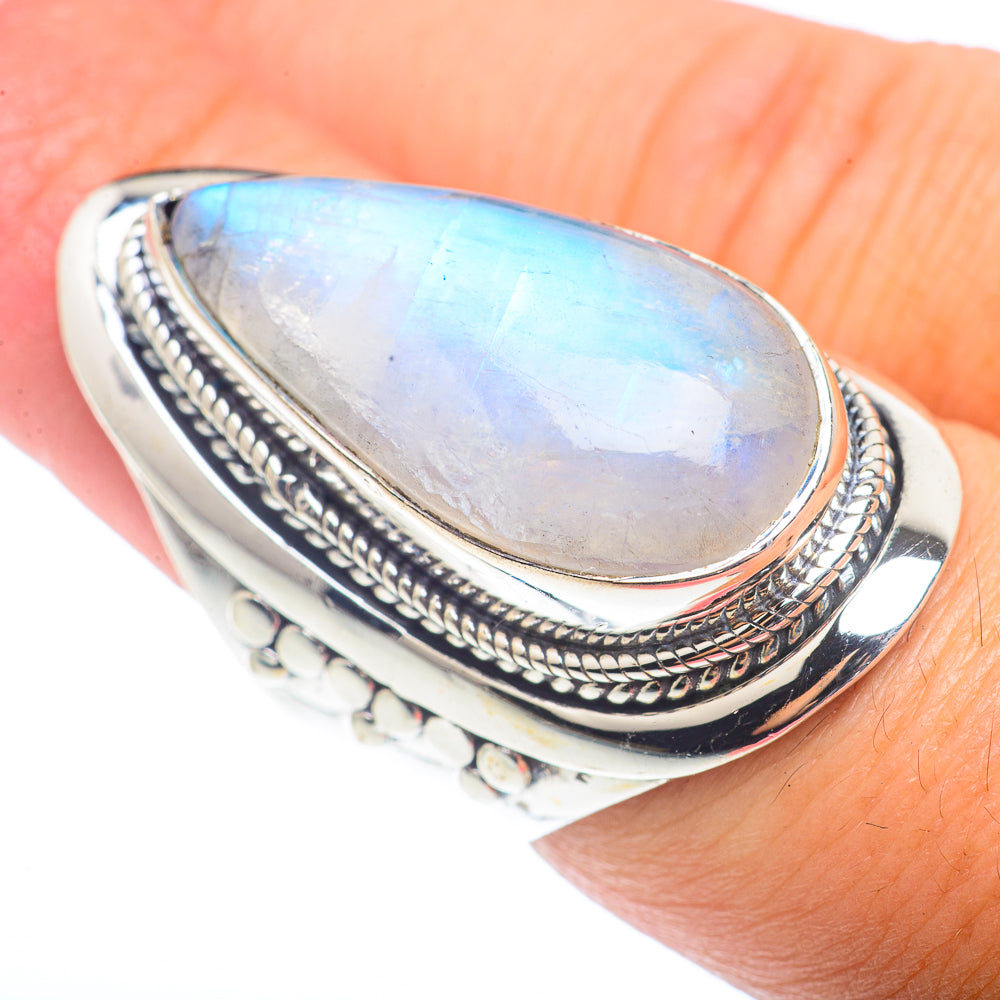 Rainbow Moonstone Rings handcrafted by Anasilvercos - RING72745