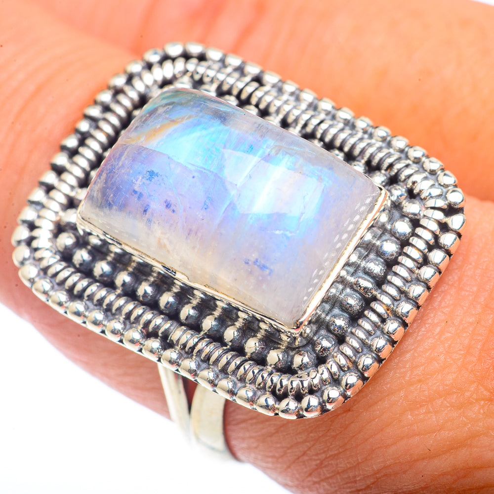 Rainbow Moonstone Rings handcrafted by Anasilvercos - RING72781