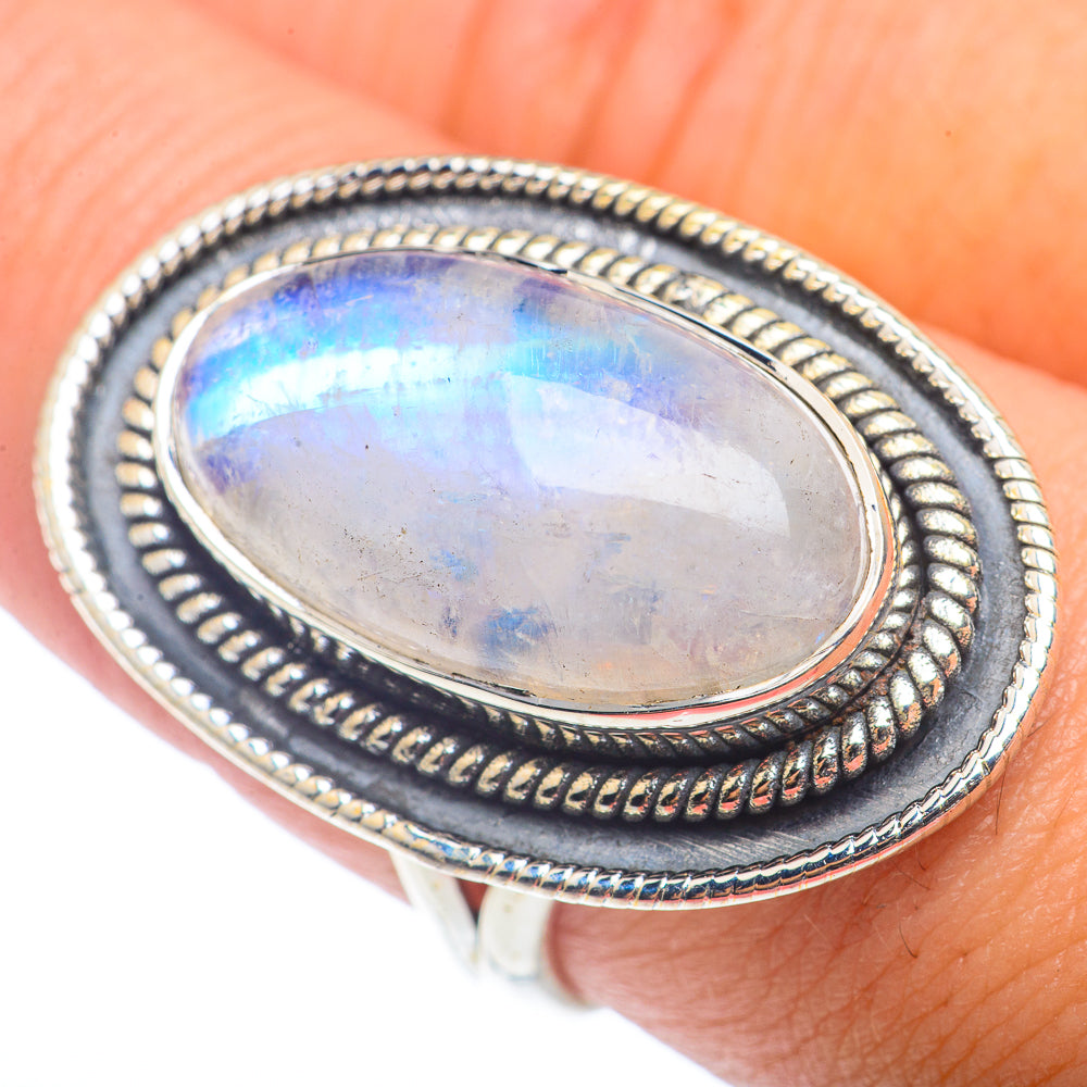 Rainbow Moonstone Rings handcrafted by Anasilvercos - RING72783