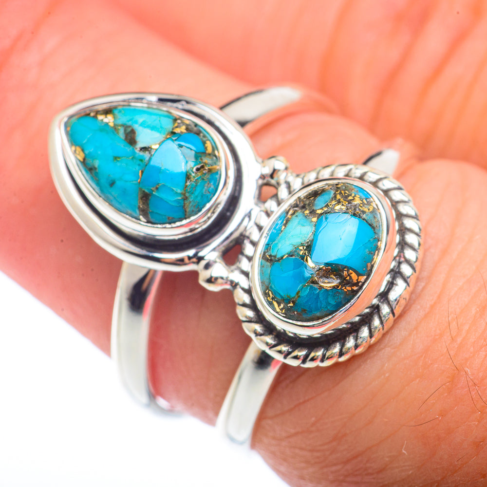 Blue Copper Composite Turquoise Rings handcrafted by Anasilvercos - RING72807