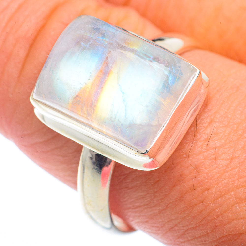 Rainbow Moonstone Rings handcrafted by Anasilvercos - RING72878