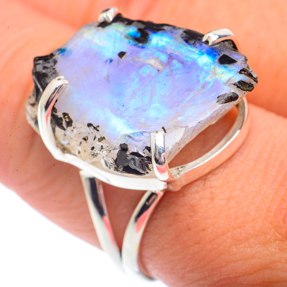Rainbow Moonstone Rings handcrafted by Anasilvercos - RING72963